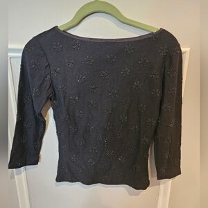 Vintage Jeanette Kastenberg Bergdorf Goodman Black Beaded Flower Shirt Size XS S